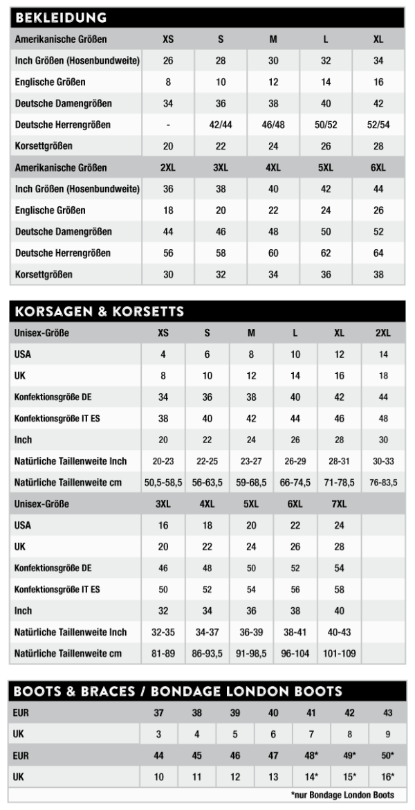 Wonderland 13 Store Grössentabelle