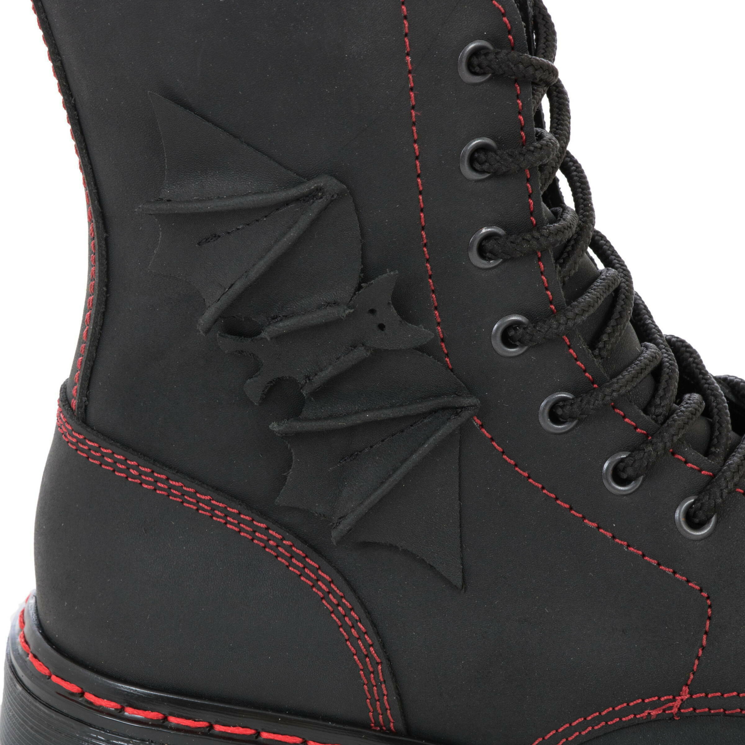 Boots And Braces Easy 8-Loch Bat Matt Schwarz Fledermaus Stiefel Rote Naht Black 