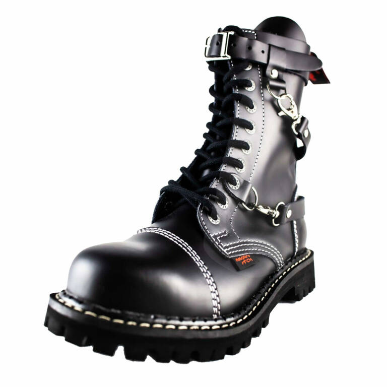 Angry Itch 10-Loch 3 Straps Gothic Punk Army Ranger Lederstiefel