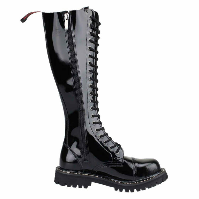 Angry Itch 20 Hole Gothic Punk Army Ranger Patent Leather Boots – Bild 4