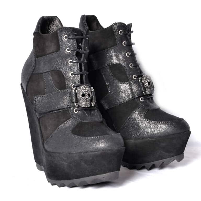 Boots & Braces Platform Shoe Silver Skull