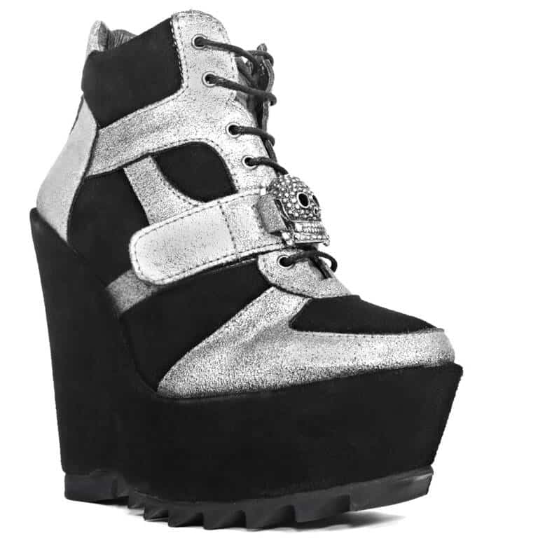 Boots & Braces Platform Shoe Silver Skull