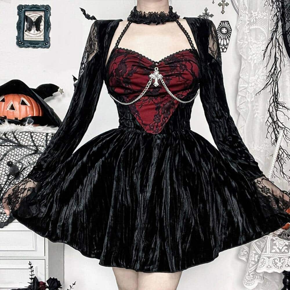 Moon Attic Kleid Red Lace Velvet