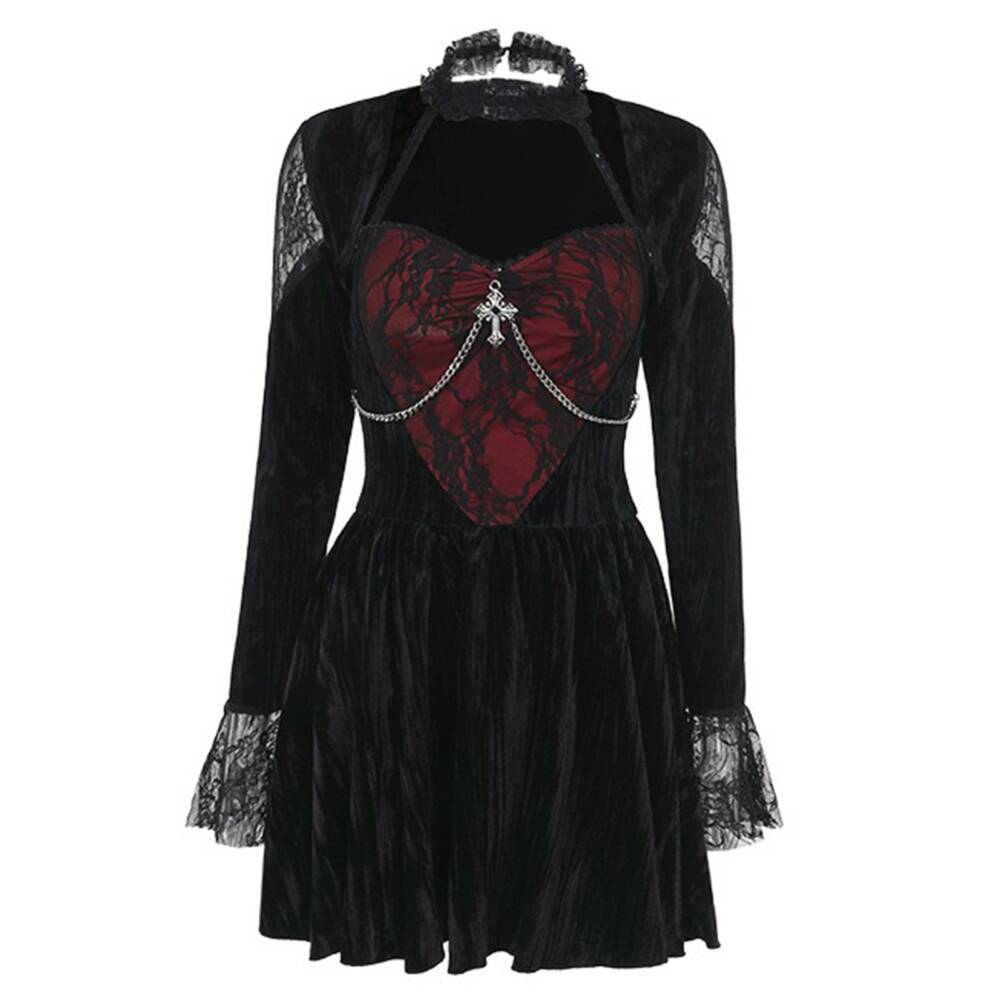 Moon Attic Kleid Red Lace Velvet – Bild 3