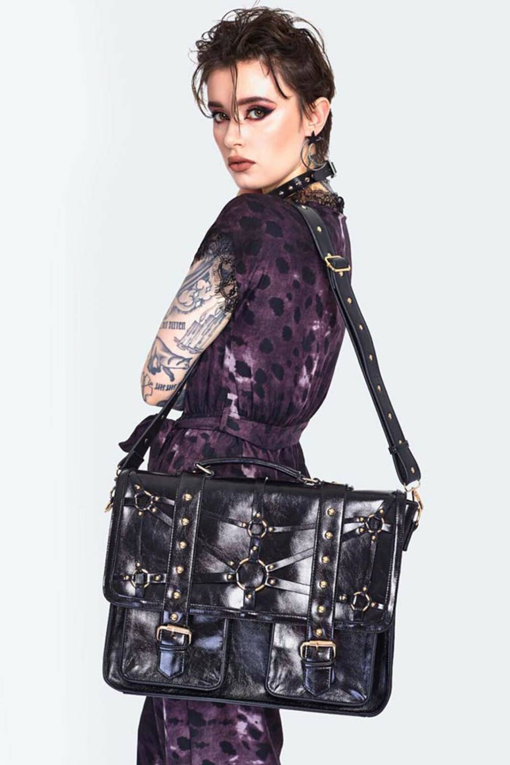 Jawbreaker Schultertasche Studded Steampunk Postman – Bild 2