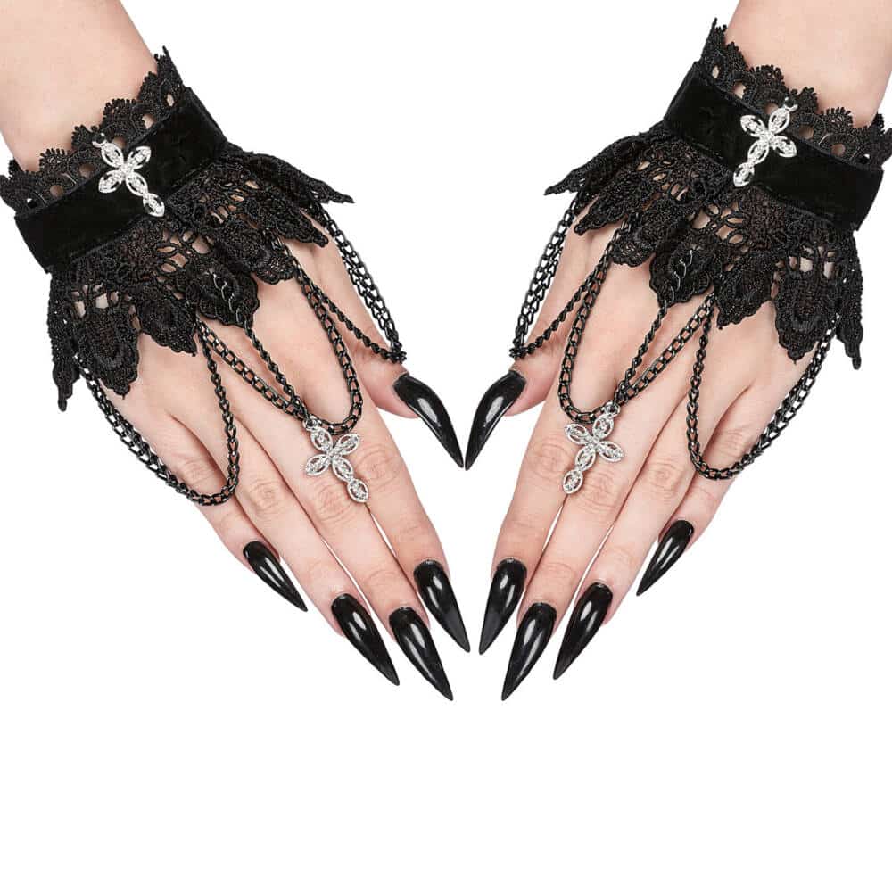 Sinister Handstulpen Gothic Crystal Cross – Bild 2