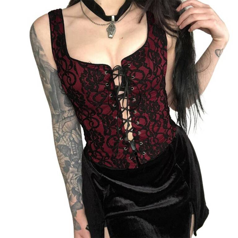 Moon Attic Top Crimson Lace Corset