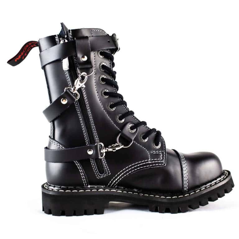 Angry Itch 10-Loch 3 Straps Gothic Punk Army Ranger Lederstiefel – Bild 3