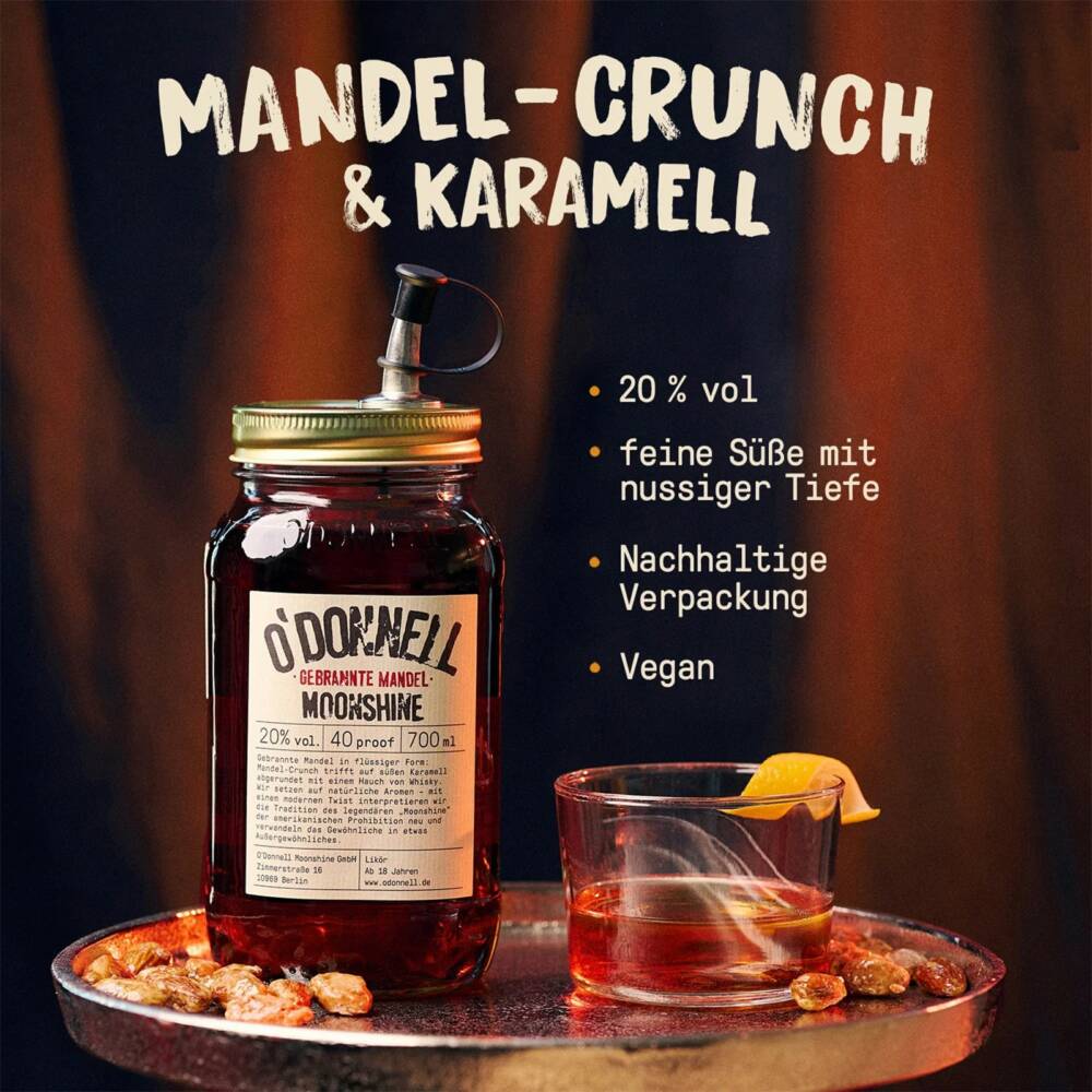Likör O'Donnell Moonshine Gebrannte Mandel 0,7l, 20% – Bild 2