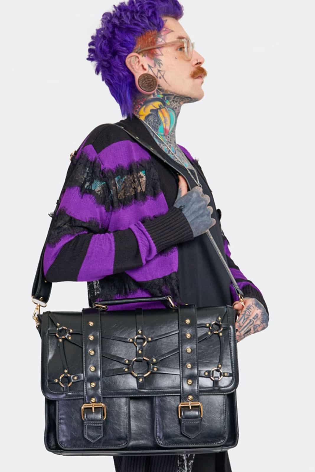 Jawbreaker Schultertasche Studded Steampunk Postman – Bild 3